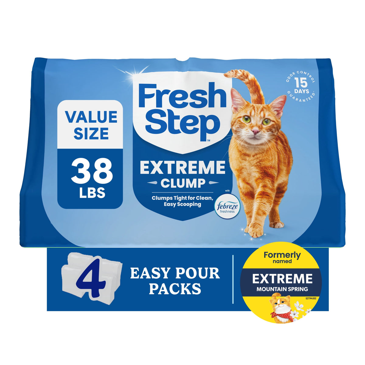 Fresh Step Extreme Clump Multi-Cat Clumping Cat Litter, Febreze Freshness Scent, 38 lb, Easy Pour Pouches (4 Pack)