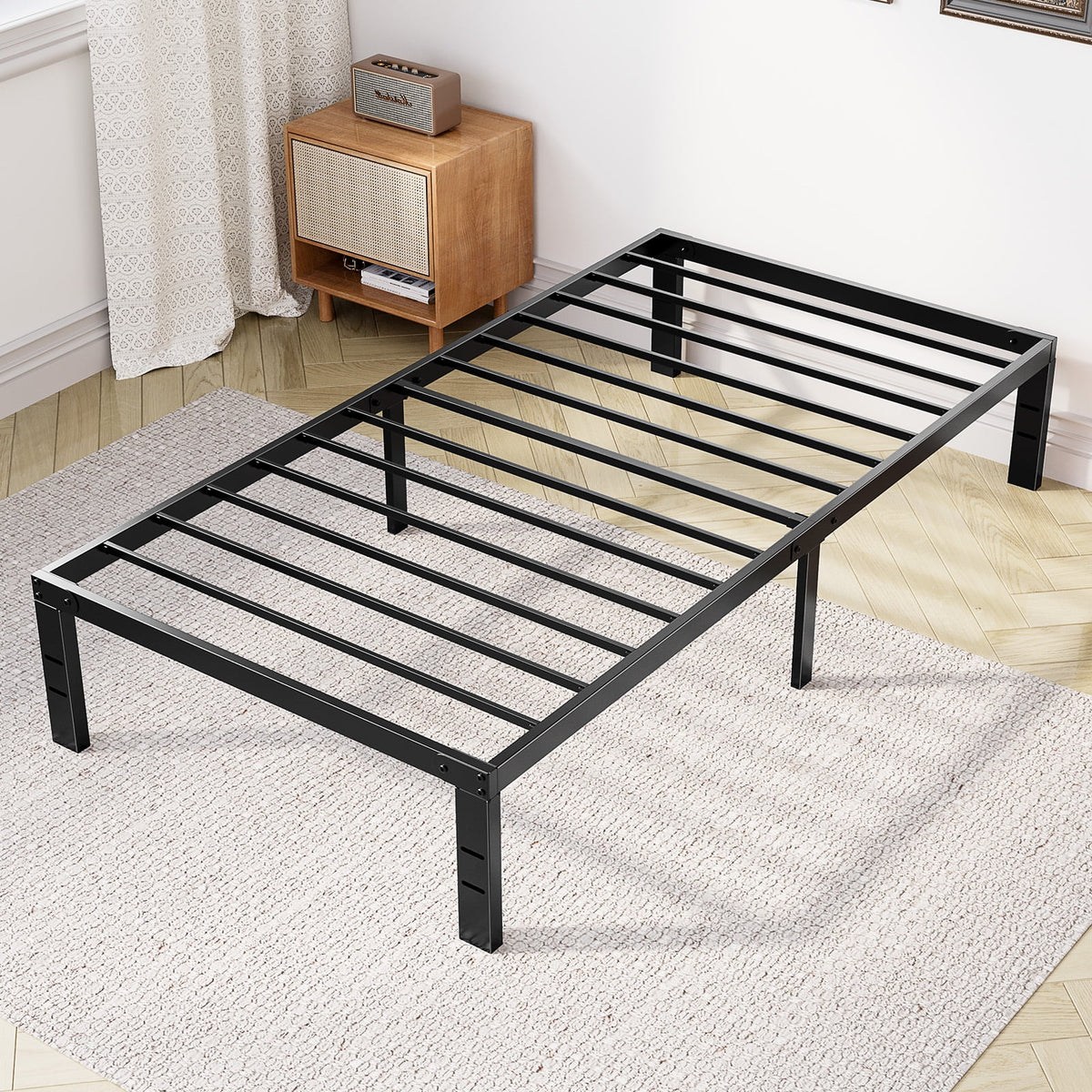 GIANNA Twin Size 14-inch Metal Platform Bed Frame with Under-Bed Storage, Sturdy Steel Construction, No Box Spring Required