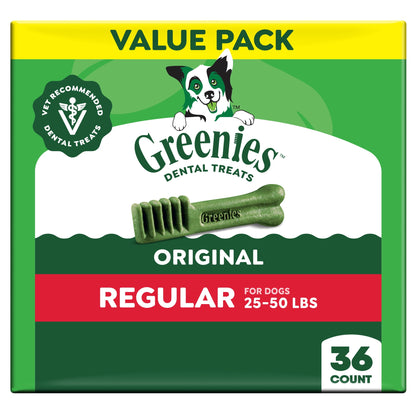 Greenies Original Flavor Natural Dental Dog Treats, Regular Size, 36 oz Pack, 36 Count