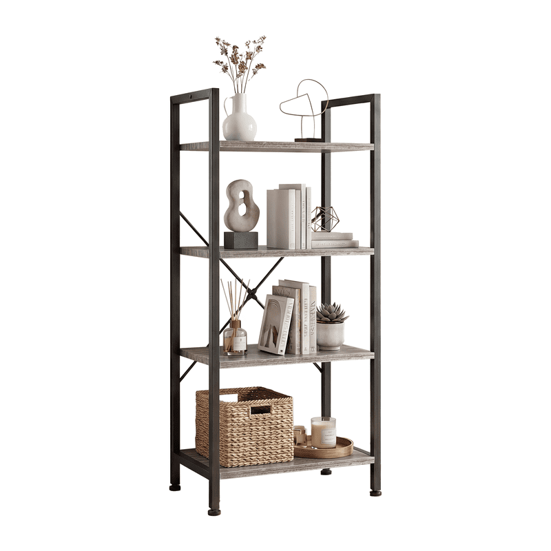 Gianna 5 Tier Bookshelf, Free Standing Shelf, Bookcase Shelf Storage Organizer, Industrial Book Shelves for Home Office, Living Room, Kitchen, Rust Brown