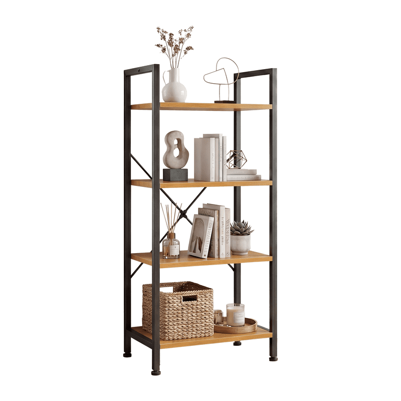 Gianna 5 Tier Bookshelf, Free Standing Shelf, Bookcase Shelf Storage Organizer, Industrial Book Shelves for Home Office, Living Room, Kitchen, Rust Brown