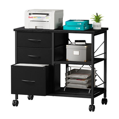 Gianna Rolling File Cabinet with 3 Drawers, Fabric Lateral Filing Storage for A4/Letter Size, Mobile Printer Stand with Open Shelf for Home Office, White