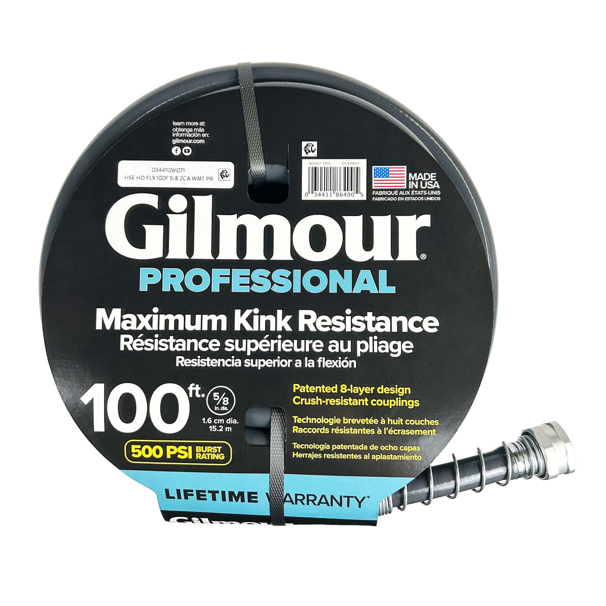 Gilmour Flexogen 100ft Heavy Duty Garden Hose, 5/8" All-Weather Water Hose with Crush-Resistant Aluminum Fittings, 500 PSI Burst Strength, Kink & Leak Resistant, Yellow