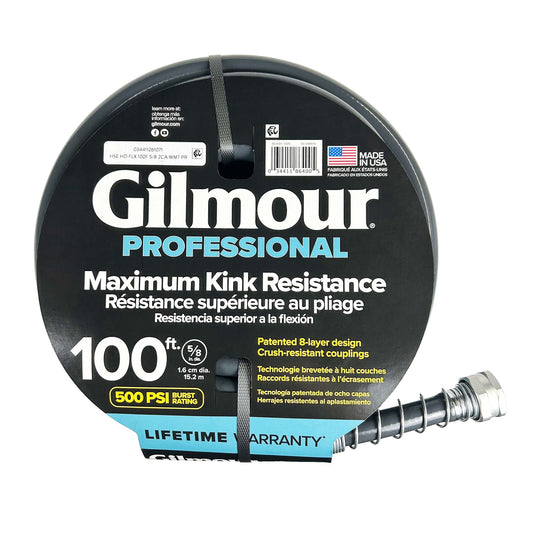 Gilmour Flexogen 100ft Heavy Duty Garden Hose, 5/8" All-Weather Water Hose with Crush-Resistant Aluminum Fittings, 500 PSI Burst Strength, Kink & Leak Resistant, Yellow