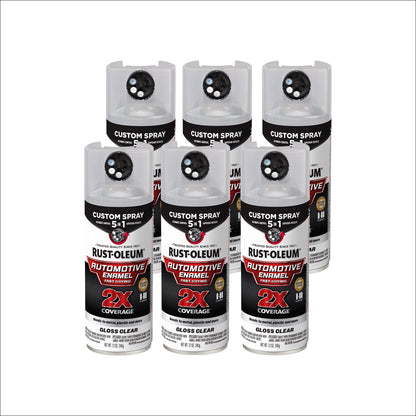 6 Pack, Gloss Clear, Rust-Oleum 2X Automotive Enamel 5 in 1 Spray Paint-394895, 12 oz