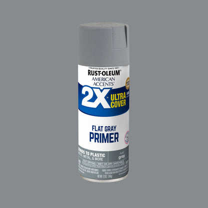 (6 pack) White Primer, Rust-Oleum American Accents 2X Ultra Cover Flat Spray Paint-327914, 12 oz