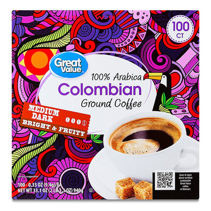 Great Value 100% Arabica French Dark Roast Ground Coffee Pods, 34.9 oz, 100 Count