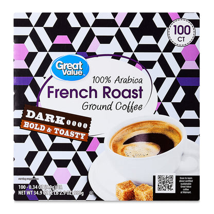 Great Value 100% Arabica Breakfast Blend Medium Roast Ground Coffee Pods, 33.1 oz, 100 Count