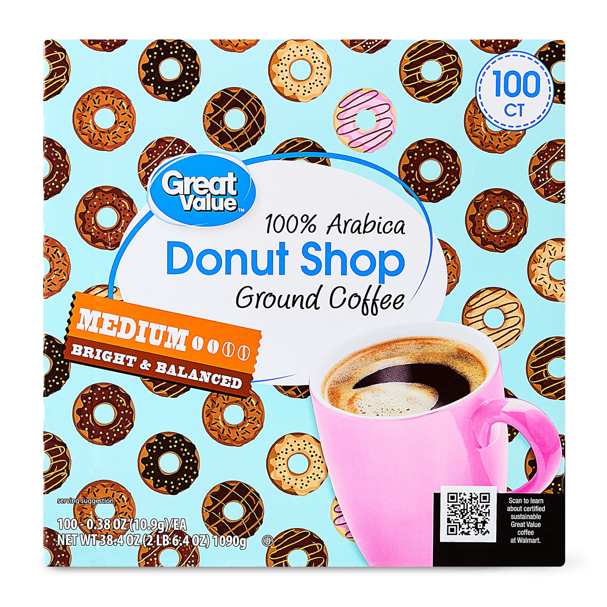 Great Value 100% Arabica French Dark Roast Ground Coffee Pods, 34.9 oz, 100 Count