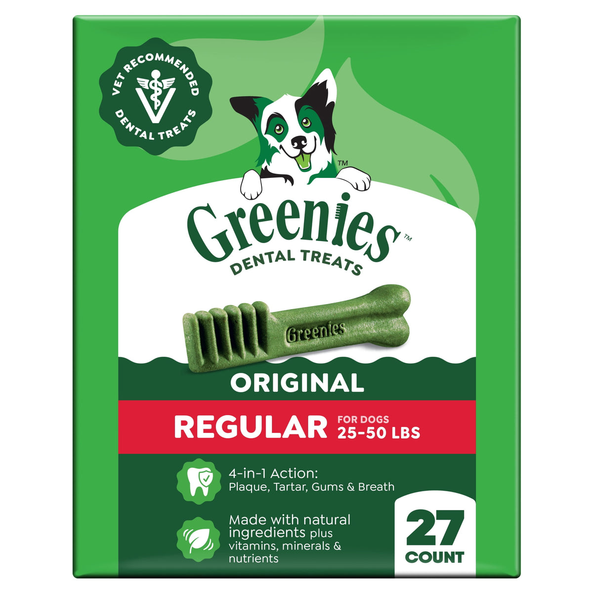 Greenies Original Flavor Natural Dental Dog Treats, Regular Size, 36 oz Pack, 36 Count