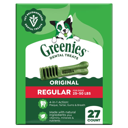 Greenies Original Flavor Natural Dental Dog Treats, Regular Size, 36 oz Pack, 36 Count