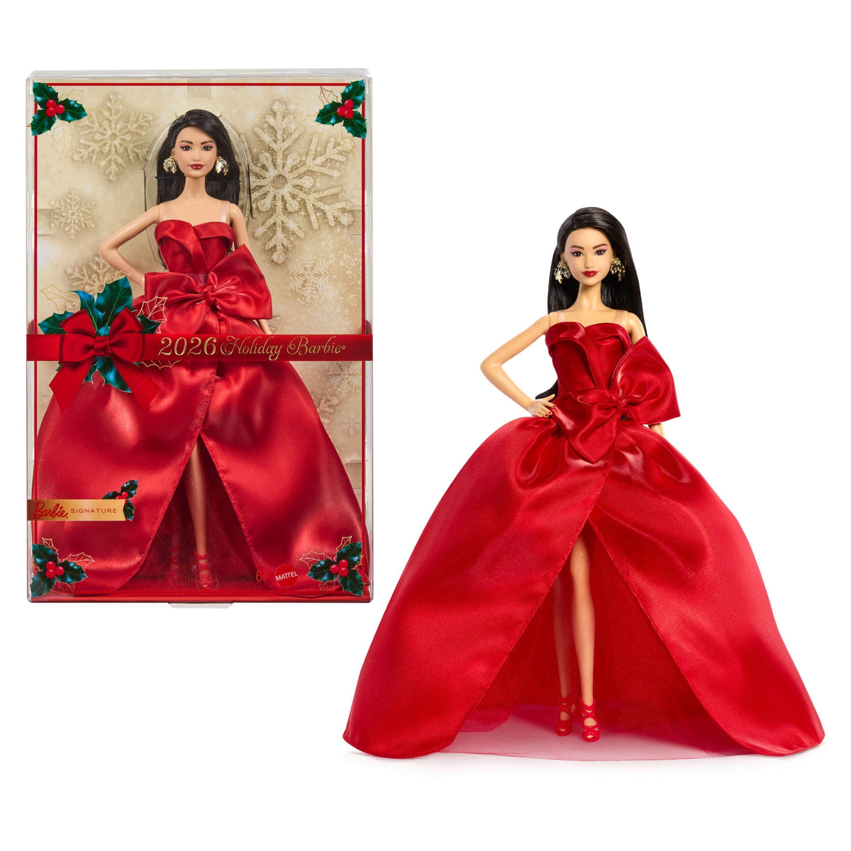 Barbie Signature 2026 Holiday Barbie Fashion Doll, Seasonal Collector, Red Hair with Red Gown with Bow Detai