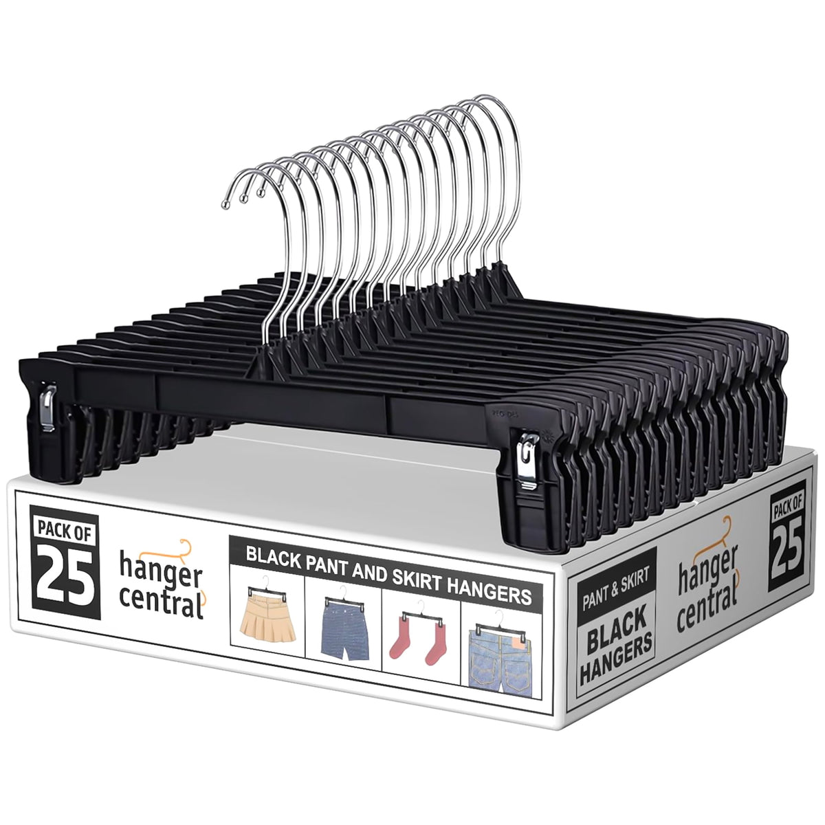 Hanger Central 100 Pack Black Plastic Pants And Skirt Hangers 12 inch