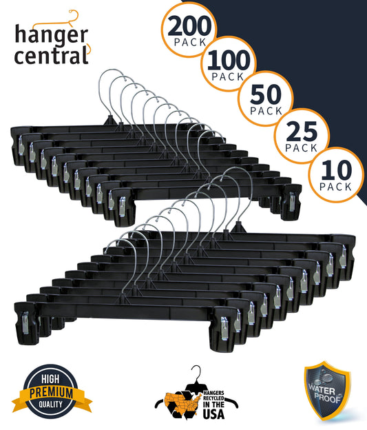 Hanger Central 100 Pack Black Plastic Pants And Skirt Hangers 12 inch