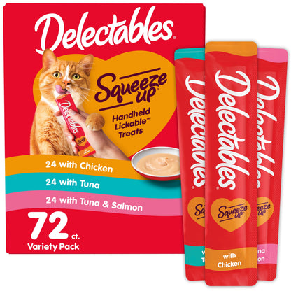 Hartz Delectables Squeeze up Lickable Wet Cat Treat Flavor Variety Pack, 0.5oz Tube (54 Count)