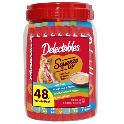 Hartz Delectables Squeeze up Lickable Wet Cat Treat Flavor Variety Pack, 0.5oz Tube (54 Count)