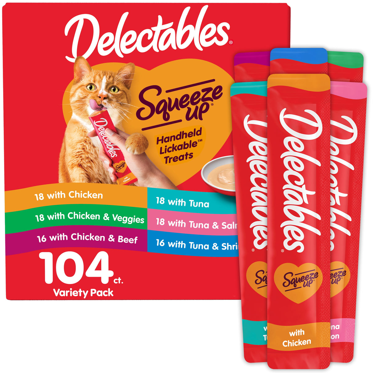 Hartz Delectables Squeeze up Lickable Wet Cat Treat Flavor Variety Pack, 0.5oz Tube (54 Count)