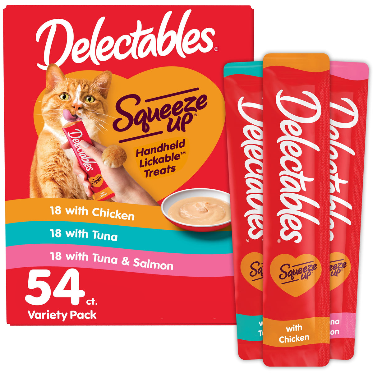 Hartz Delectables Squeeze up Lickable Wet Cat Treat Flavor Variety Pack, 0.5oz Tube (54 Count)