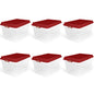 Hefty 72 Quart Clear Plastic Christmas Storage Bin with Holiday Green HIRISE Lid, Set of 6