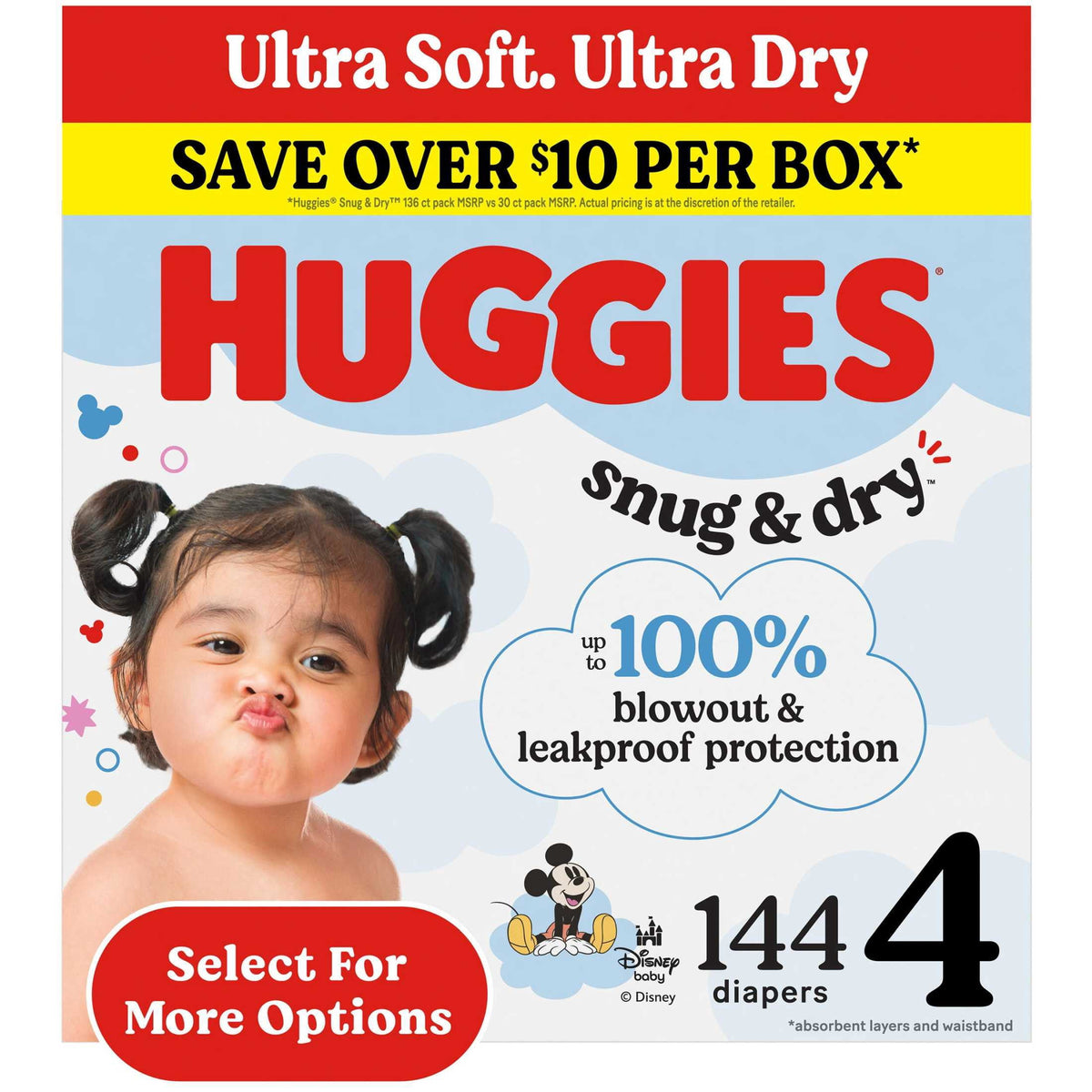 Huggies Snug & Dry Baby Diapers, Size 4 (22-37 lbs), 144 Count (Select for More)