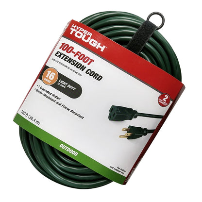 (2 pack) Hyper Tough 16 AWG 3-Conductor 100 ft Indoor/Outdoor High-Visibility Green Vinyl Extension Cord