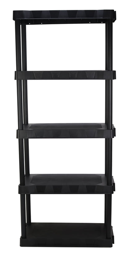 Hyper Tough 5-Tier Black Plastic Shelf Unit, 13.88 in D x 30 in W x 68.8 in H, 350 lb Capacity