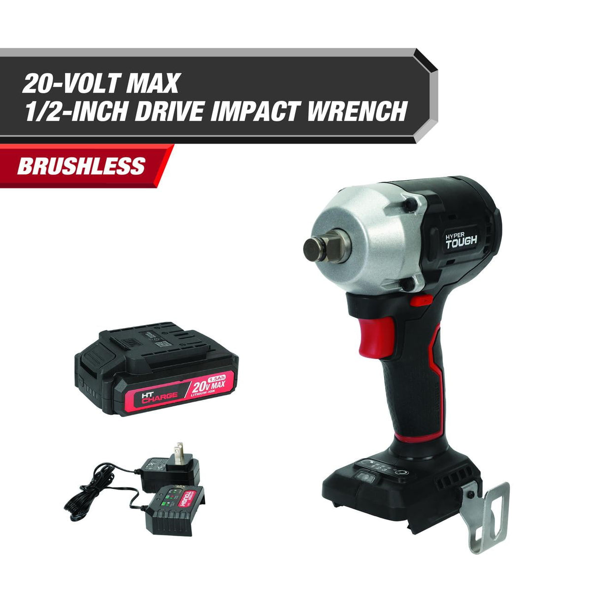 Hyper Tough 20V Max Brushless 1/2 in Cordless Impact Wrench, 350 ft-lbs, Tool Only