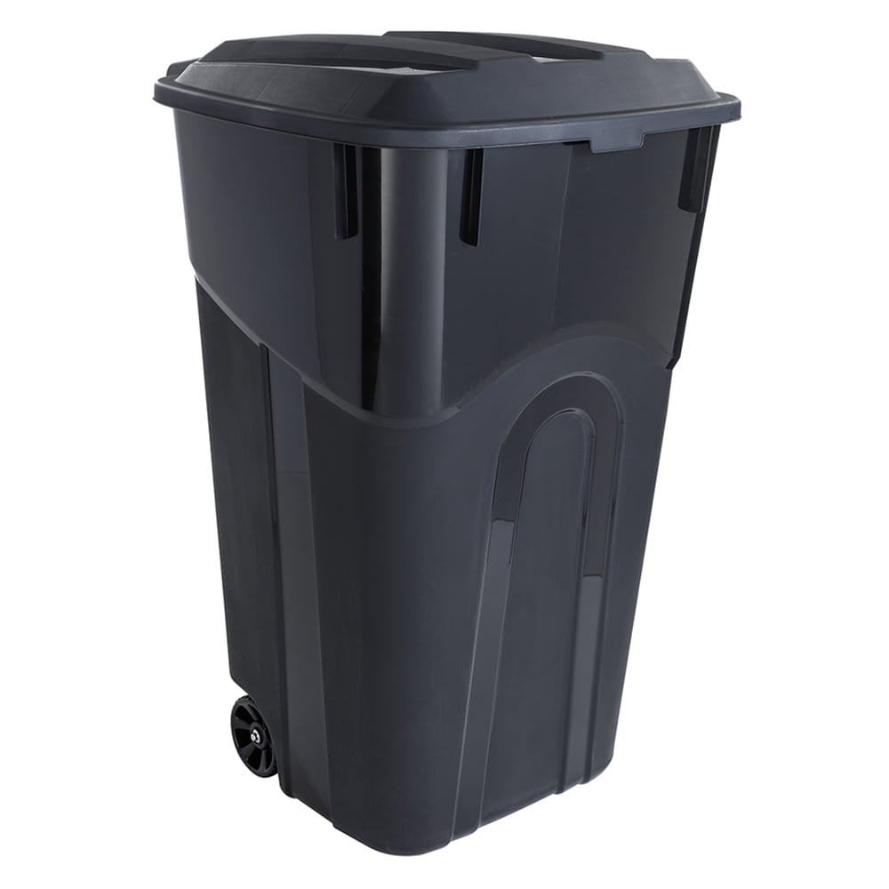 Hyper Tough 32 Gallon Wheeled Plastic Garbage Can with Attached Lid, Black