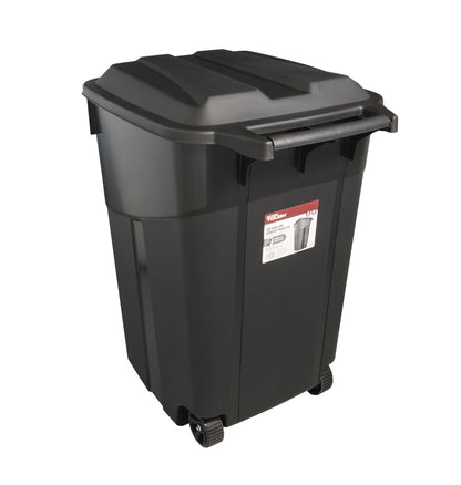 Hyper Tough 45 Gallon Wheeled Heavy Duty Plastic Garbage Can with Attached Lid, Black