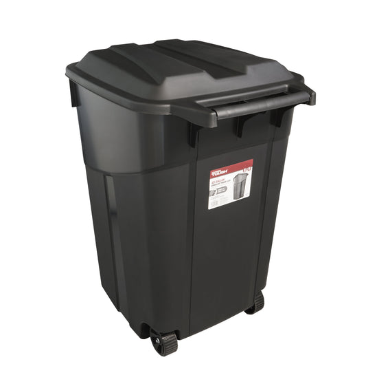 Hyper Tough 45 Gallon Wheeled Heavy Duty Plastic Garbage Can with Attached Lid, Black