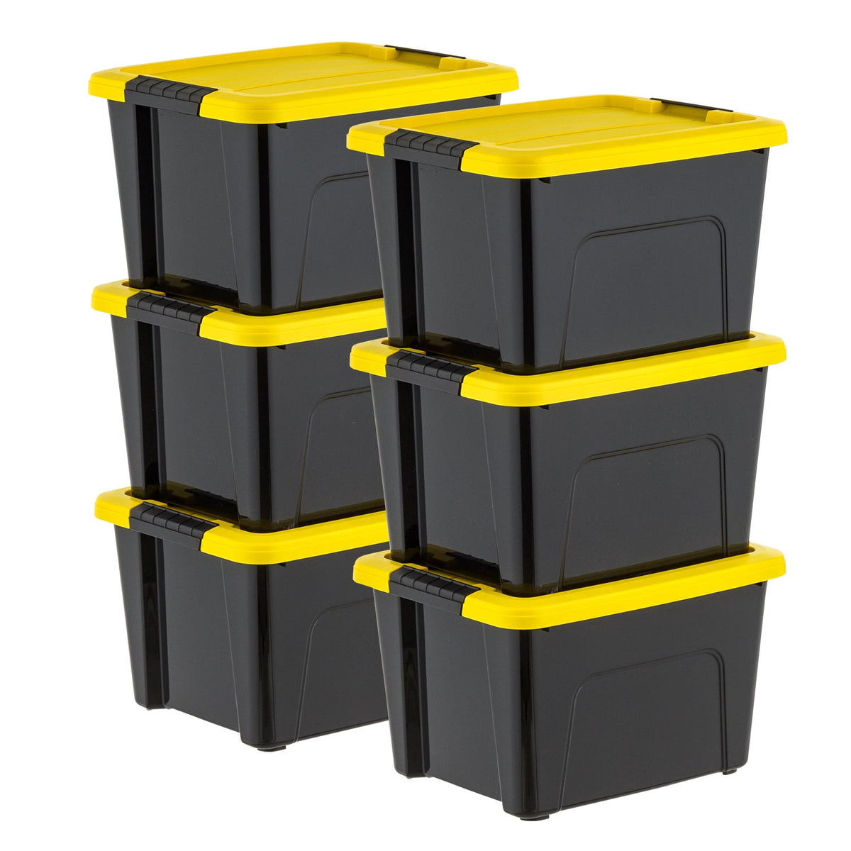 IRIS 60 Qt Black Plastic Storage Bin with Lid Tote, Plastic Storage Container with Lid, 6-Pack