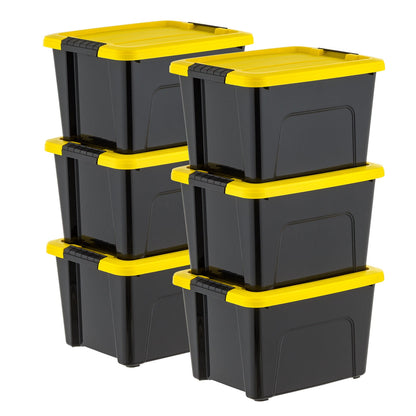 IRIS 60 Qt Black Plastic Storage Bin with Lid Tote, Plastic Storage Container with Lid, 6-Pack