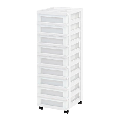 IRIS 9-Drawer Narrow Plastic Storage Drawer Cart with Organizer Top, Black