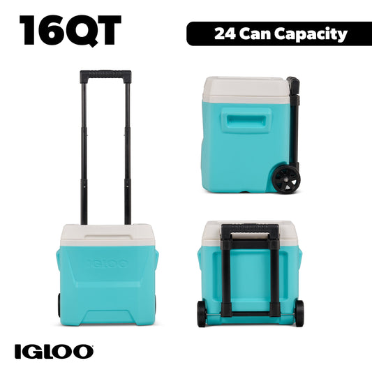 Igloo 16 QT Laguna Hard Side Ice Chest Cooler with Wheels, Aqua Blue