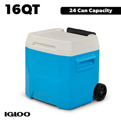 Igloo 16 QT Laguna Hard Side Ice Chest Cooler with Wheels, Aqua Blue