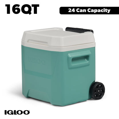 Igloo 16 QT Laguna Hard Side Ice Chest Cooler with Wheels, Aqua Blue