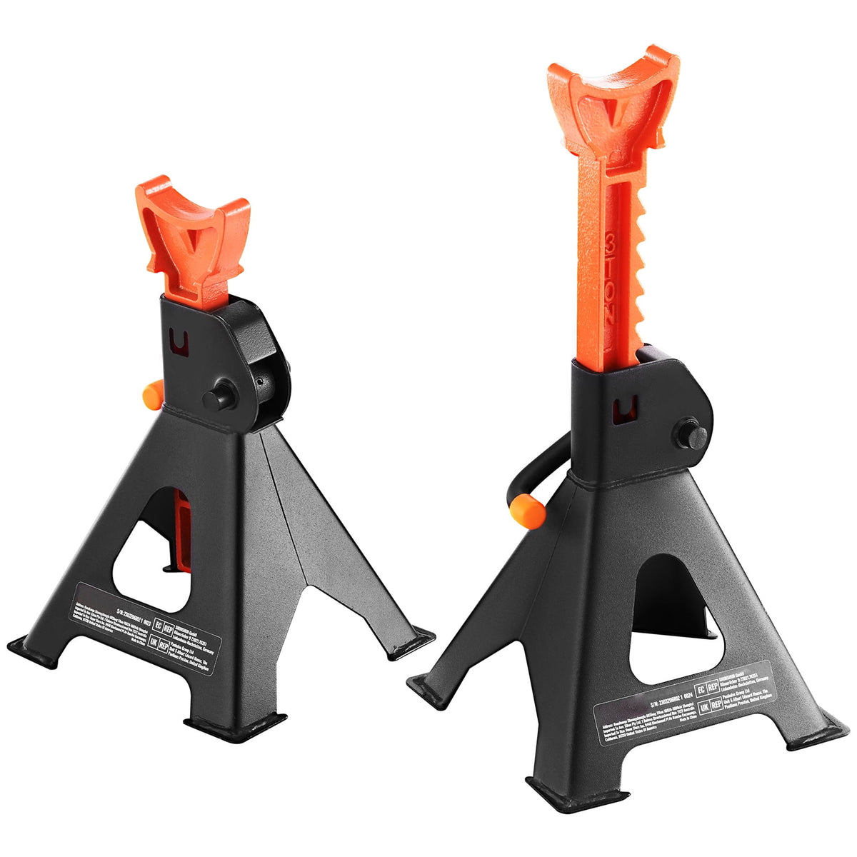 KFFKFF Jack Stand, 3 Ton (6,000 lbs) Load Bearing Car Support Props, 10.8-16.3 inch Variable Elevation, suitable for elevating SUV, Pickup Truck, Automobile and UTV/ATV, Red, Set of 2
