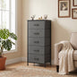 Kelno 5 Drawer Fabric Dresser Steel Frame Storage Chest Organizer with Wood Top, Gray