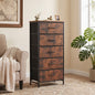 Kelno 5 Drawer Fabric Dresser Steel Frame Storage Chest Organizer with Wood Top, Rustic Brown