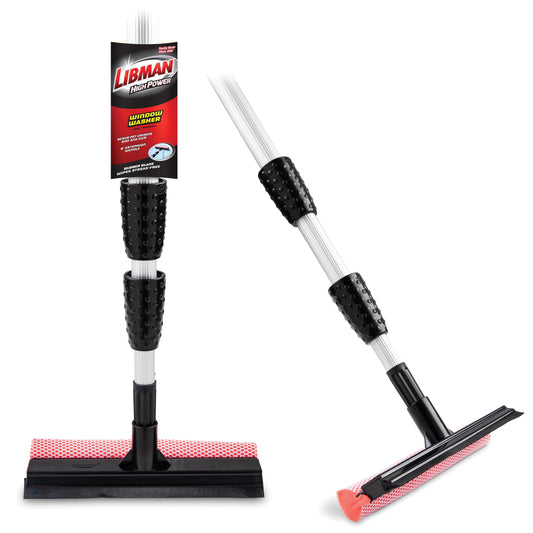 Libman Black and Red Telescopic Window Washer Squeegee and Sponge Combination Assembled Height 96"