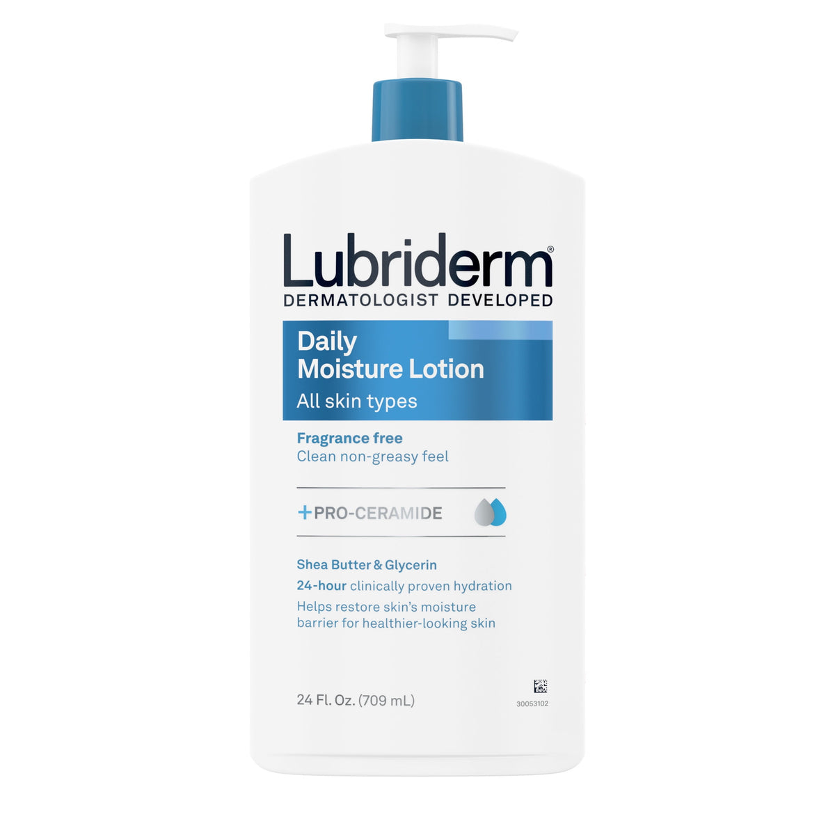 (3 pack) Lubriderm Daily Moisture Body Lotion + Pro-Ceramide, Fragrance Free, 24 Fl oz