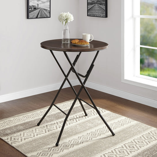 Mainstays 31 in Round High-Top Cocktail Folding Table, Walnut