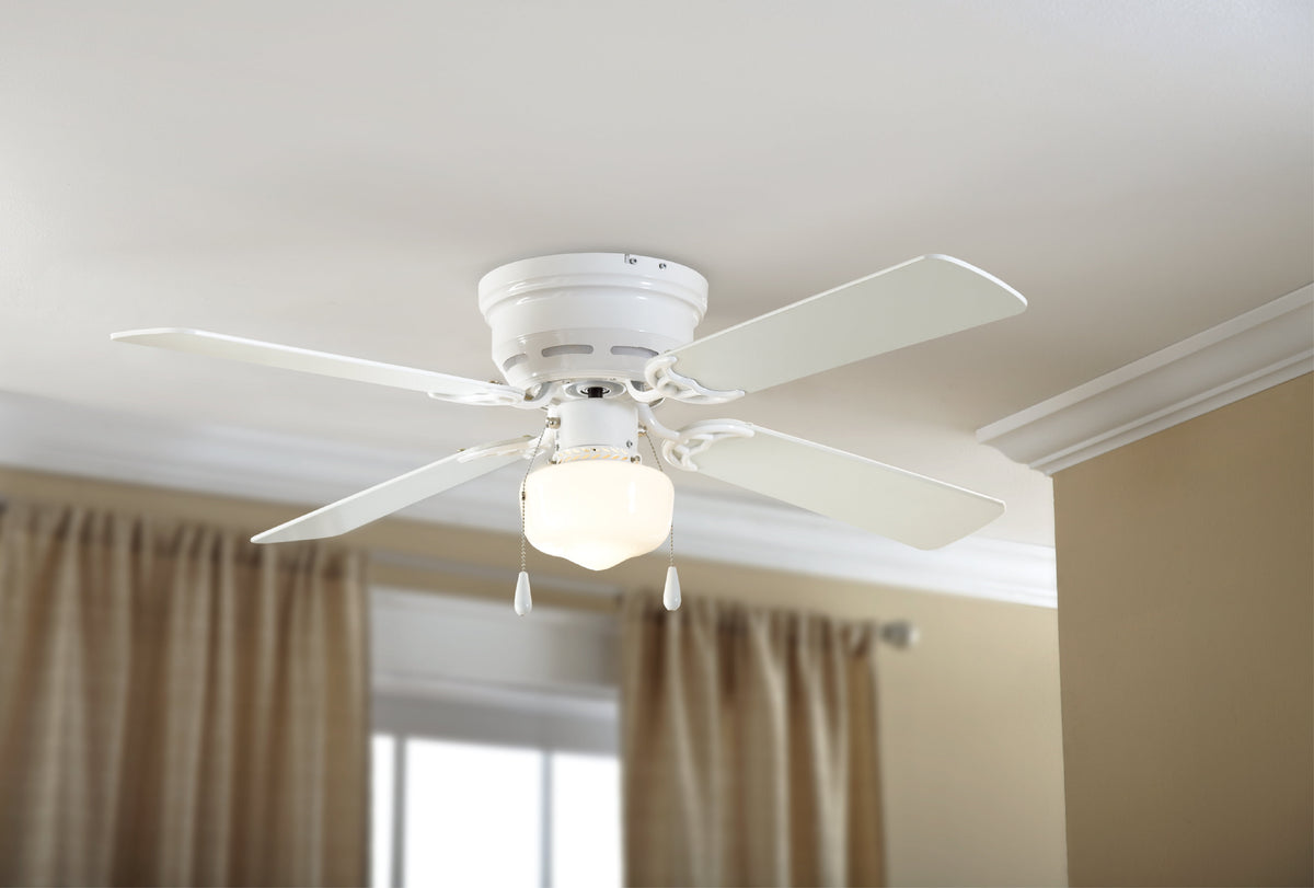 Mainstays 42 in Hugger Metal Indoor Ceiling Fan with Light, White, 4 Blades, LED Bulb, Reverse Airflow