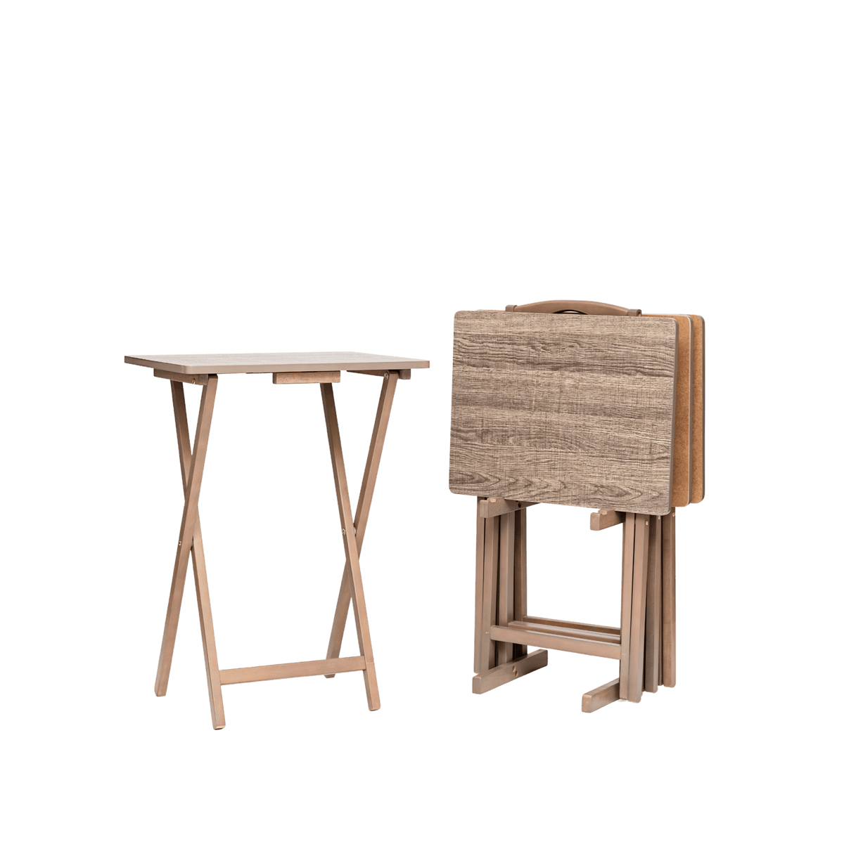 Mainstays 5-Piece Solid Rubberwood Folding TV Tray Set with Storage Rack, Natural