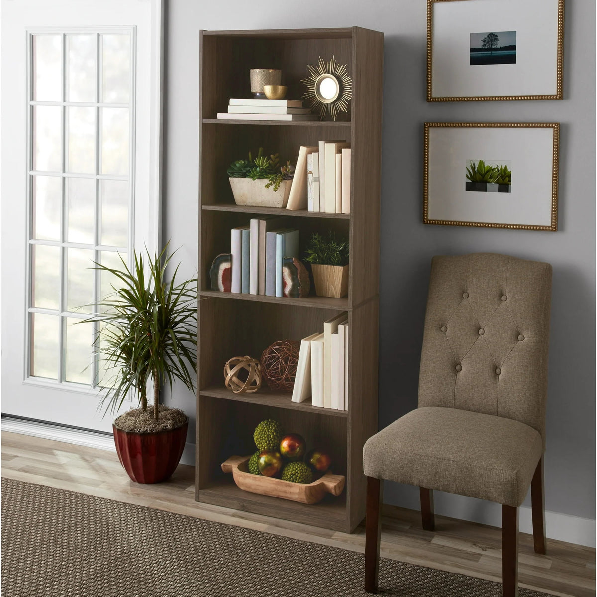 Mainstays 5-Shelf Bookcase with Adjustable Shelves, Rustic Oak