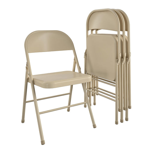 Mainstays All-Steel Metal Folding Chair, Beige, Set of 4