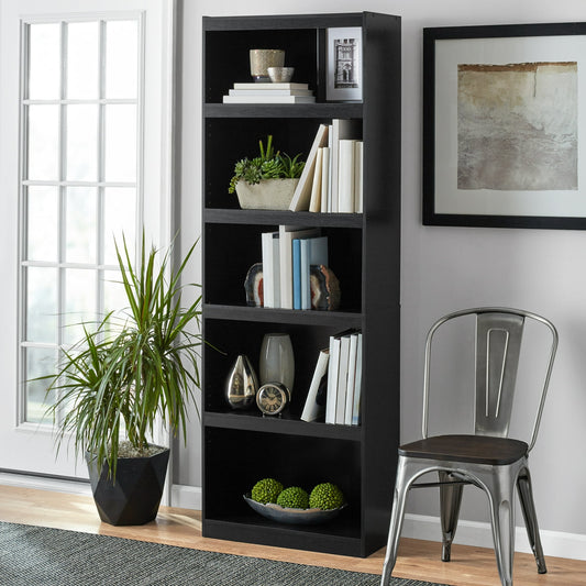 Mainstays Framed 5-Shelf Bookcase with Adjustable Shelves, True Black Oak