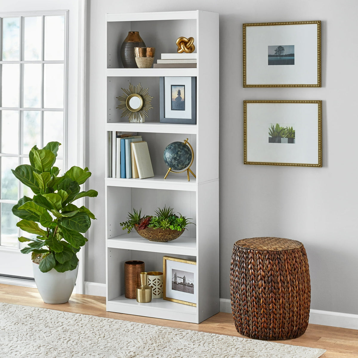 Mainstays Framed 5-Shelf Bookcase with Adjustable Shelves, Espresso