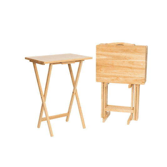 Mainstays 5-Piece Solid Rubberwood Folding TV Tray Set with Storage Rack, Natural