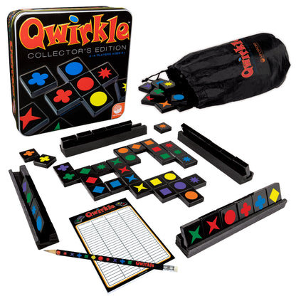MindWare Qwirkle Deluxe Collector’s Edition Game, 108 Acrylic Tiles, 4 Tile Racks, Nylon bag, Score Card, Pencil & Rules, 2 to 4 Players